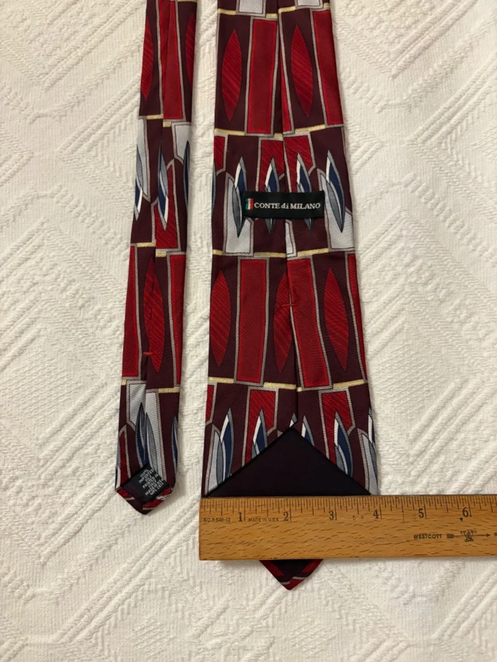 Conte di Milano Silk Tie Vintage Art Deco Bold Abstract Pattern Mens Necktie